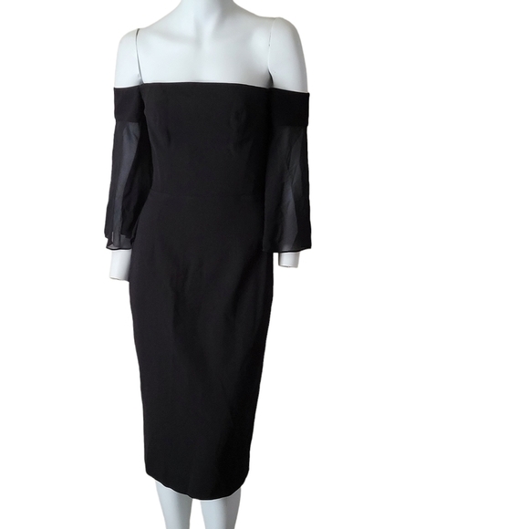 Dress The Population Bell Sleeve Off Shoulder Black Sheath Midi Dress NW… - Picture 1 of 11